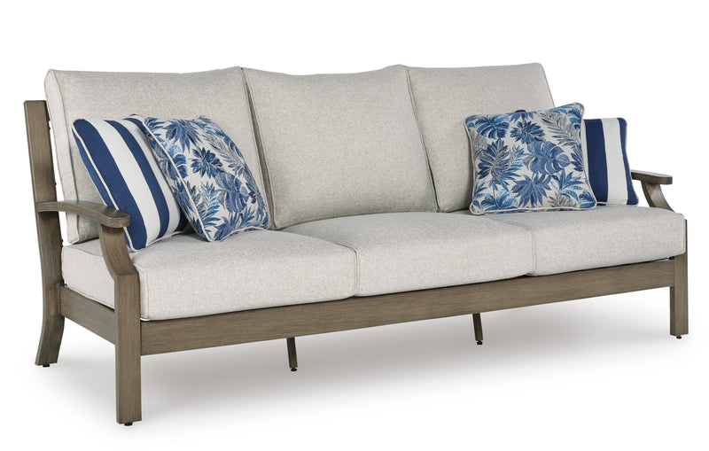Brown Outdoor Aluminum Sofa with Beige Cushions