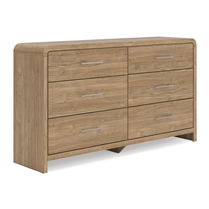 Warm Brown Six-Drawer Dresser with Curved Edges