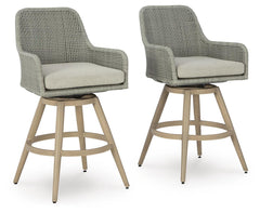 Beige/Gray, complete pair of swivel bar stools - 1