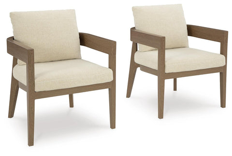 Dark Brown Outdoor Dining Armchairs with White Cushions, Set of 2