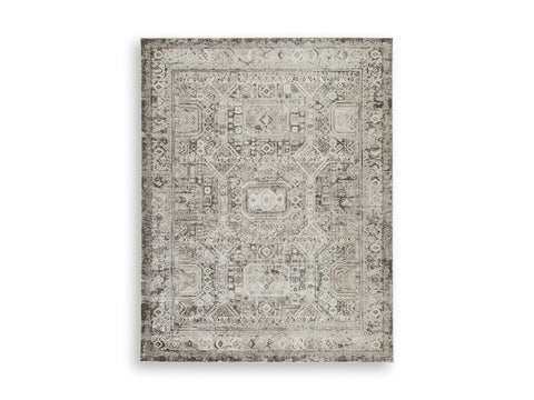Neutral Geometric Medallion Bordered Woven Rug