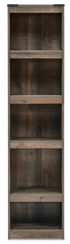 Brown, complete pier shelving unit front view - 2