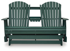 Green, front loveseat with table lowered - 4