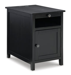 Black Storage Chairside End Table with Charging, full product view - 7