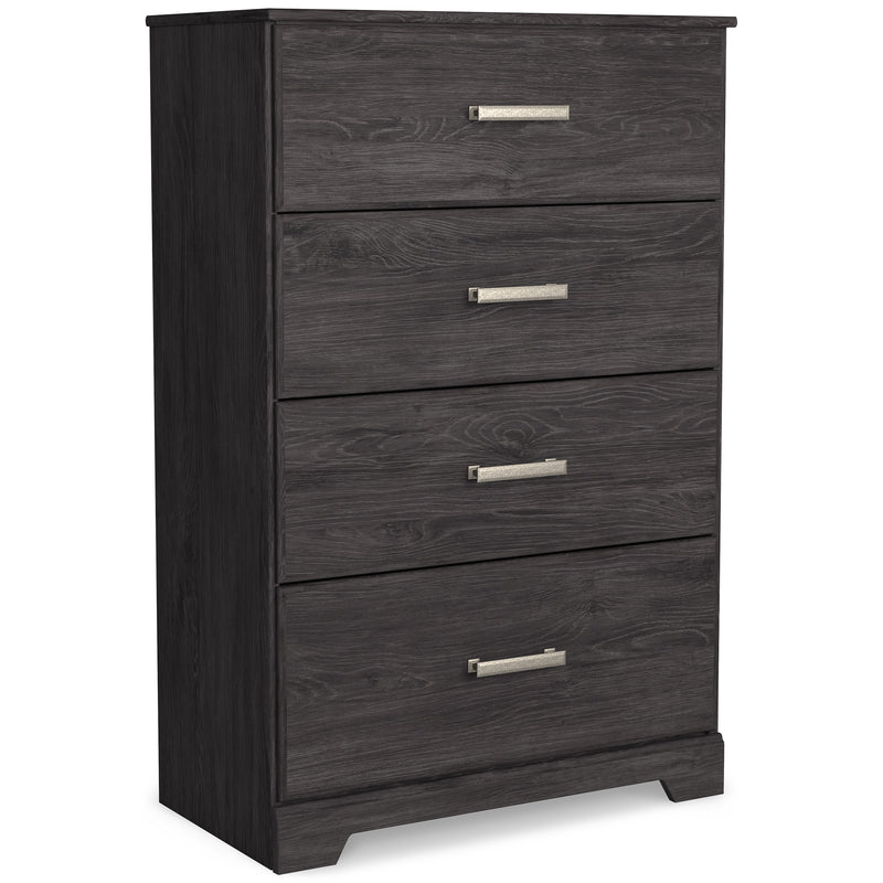 Wood-Grain Four-Drawer Chest with Pewter-Tone Handles
