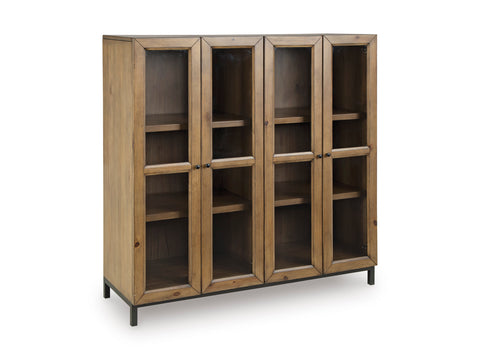 Gray Brown Four-Door Glass Accent Cabinet