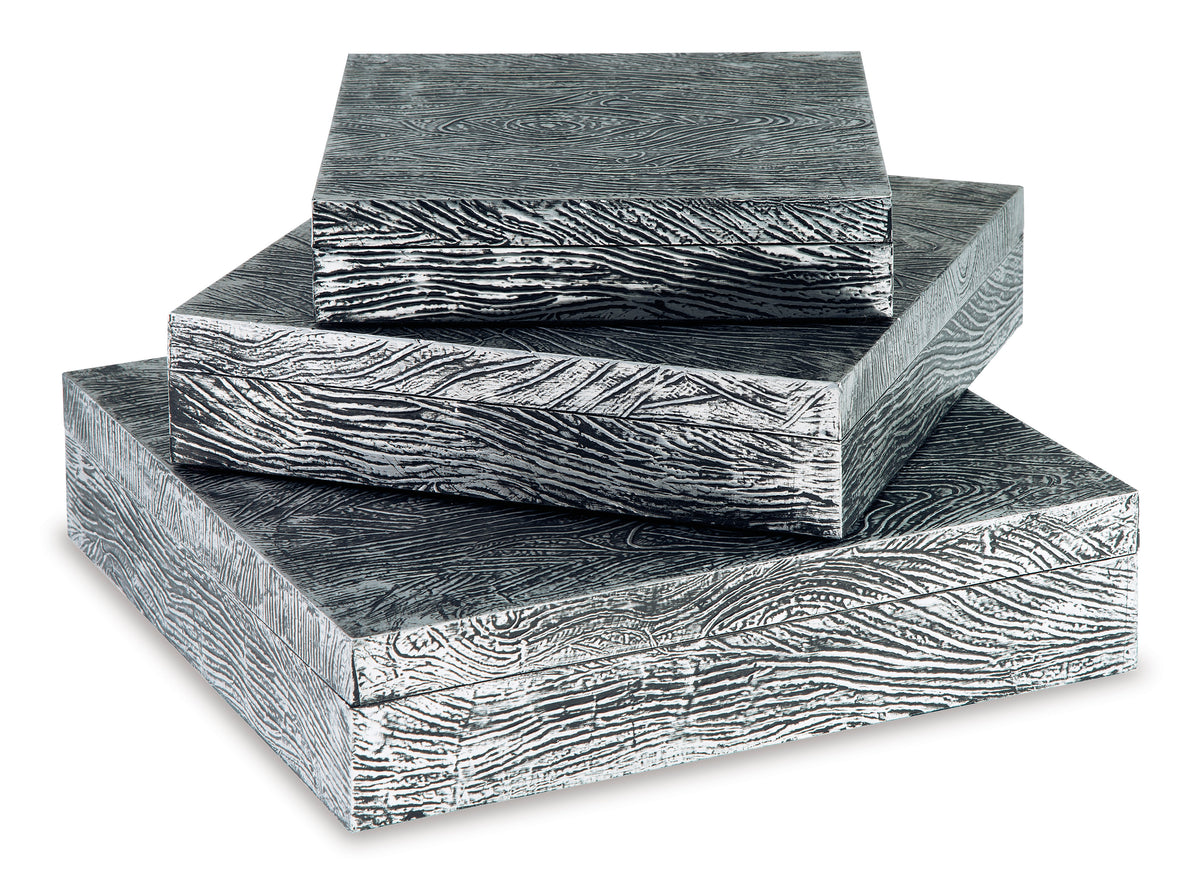 Antique Pewter Finish Keldy three-box set, full product view