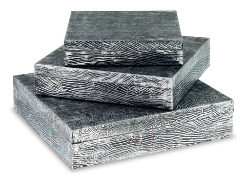 Keldy Antiqued Pewter-Tone Decorative Boxes, Set of 3