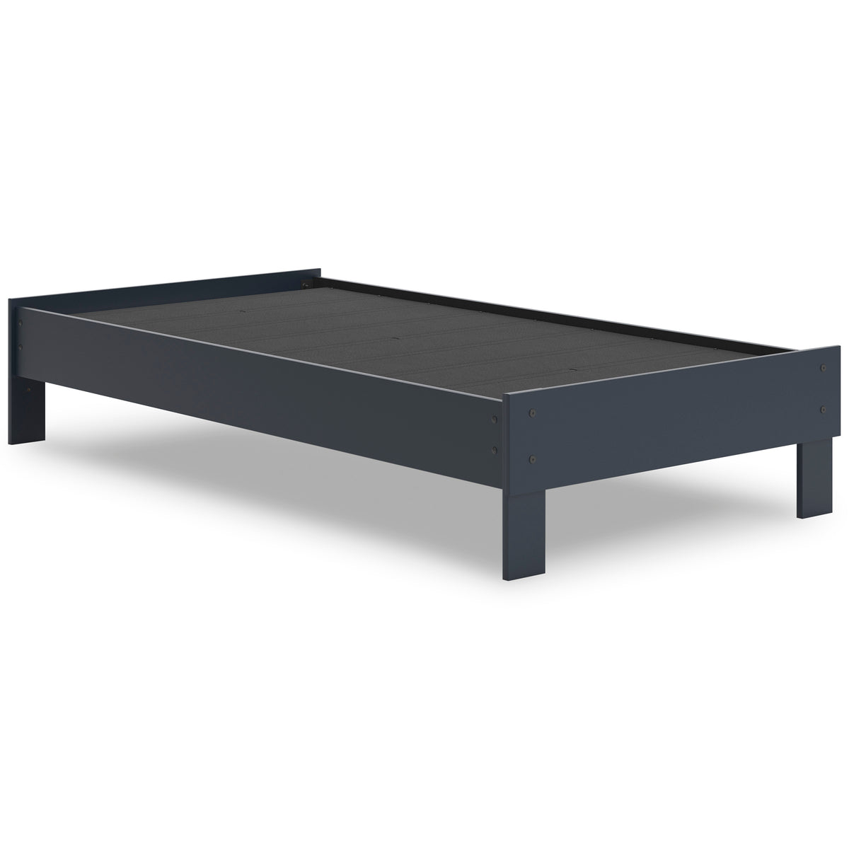 Navy Blue / Twin, complete platform bed without mattress, angled view