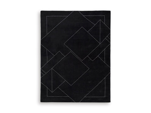 Black and White Angular Line Hand-Tufted Wool Rug