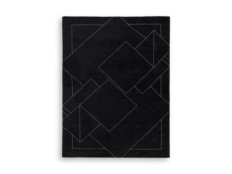 Black and White Angular Line Hand-Tufted Wool Rug