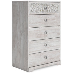 Whitewash, complete five-drawer chest, angled view - 1