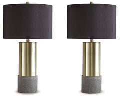 Gray/Brass Finish table lamp pair, full product view - 1