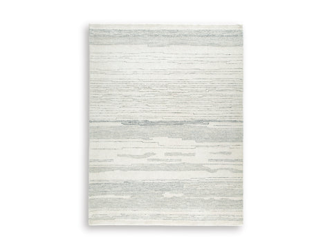 Ivory and Blue Abstract Stripe Hand-Tufted Wool-Blend Rug