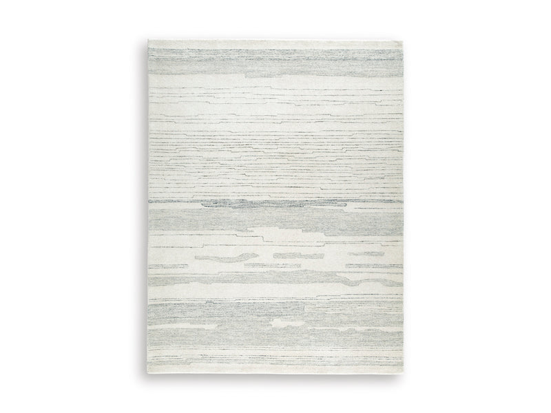 Ivory and Blue Abstract Stripe Hand-Tufted Wool-Blend Rug