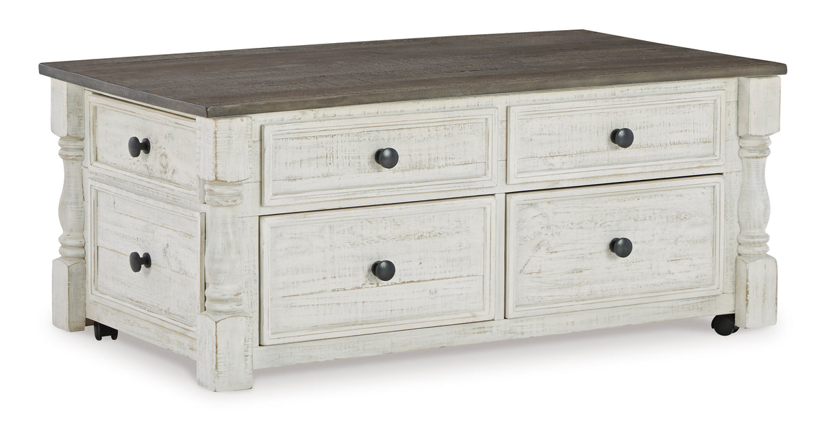 White/Gray four drawer lift top coffee table, full product view