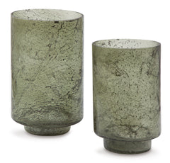 Green Clarkton two-piece candle holder set, full product view - 1