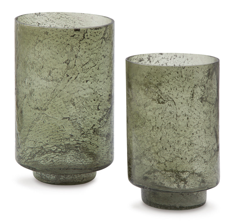 Clarkton Green Sanded Glass Candle Holders, Set of 2