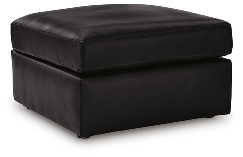 Black Leather-Top Square Ottoman