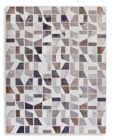 Neutral Geometric Faux Hide Print Woven Rug