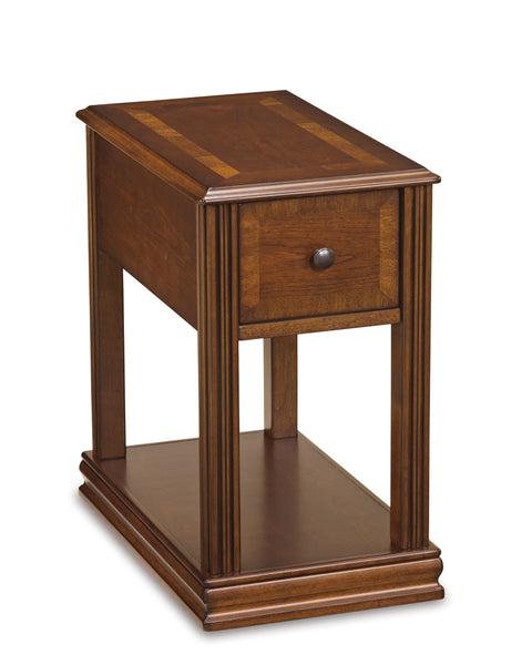 Fluted Brown Chairside Table with Drawer Tray