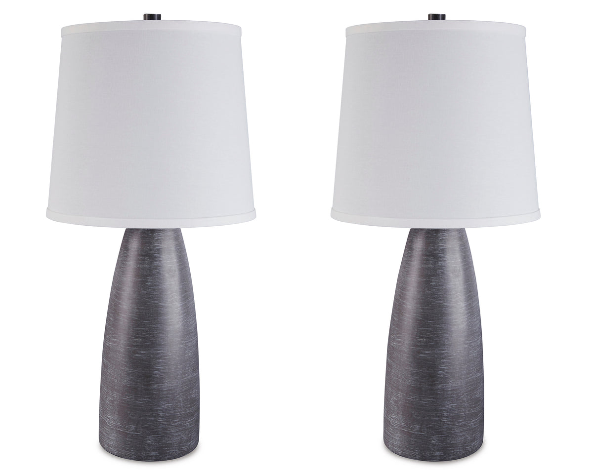 Gray table lamp pair, full product view