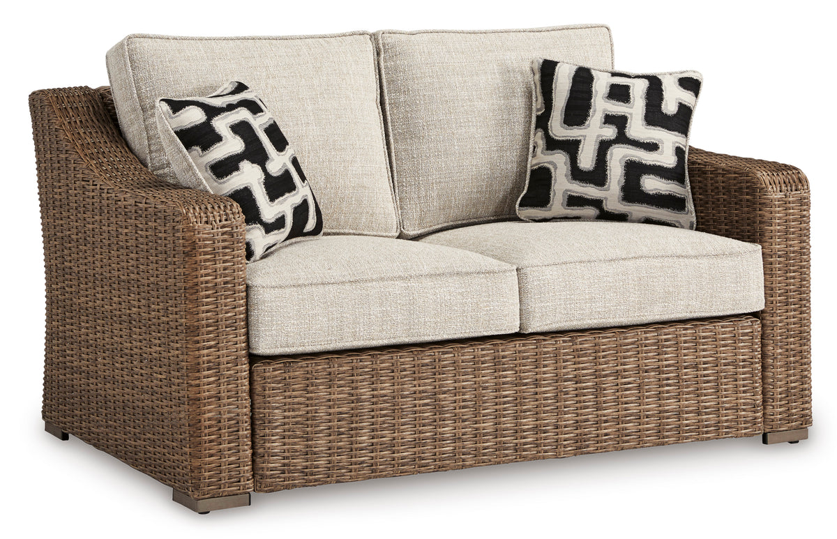 Beige Loveseat w/Cushion, full product view