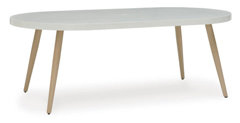 White Oval Outdoor Dining Table with Wood-Look Legs