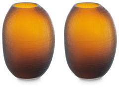 Amber 11-inch height vase set, complete set of two matching vases - 4