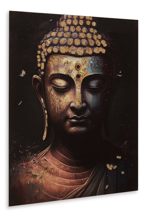 Black and Goldtone Buddha Glass Wall Art