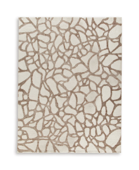 Ivory Brown and Gray Organic-Loop High-Low Woven Rug