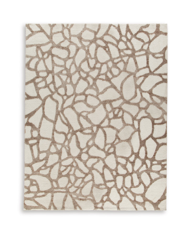 Ivory Brown and Gray Organic-Loop High-Low Woven Rug