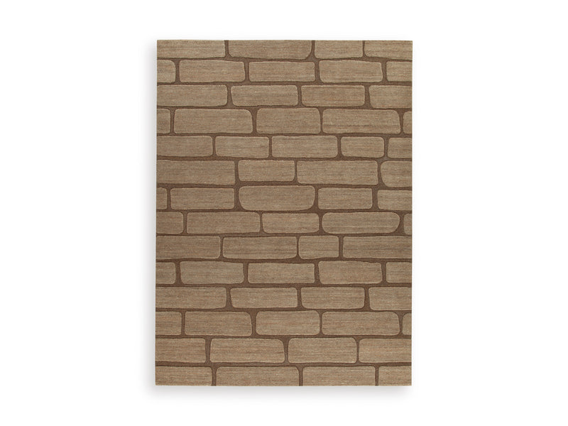 Brown Brick Pattern Hand-Tufted Wool Rug