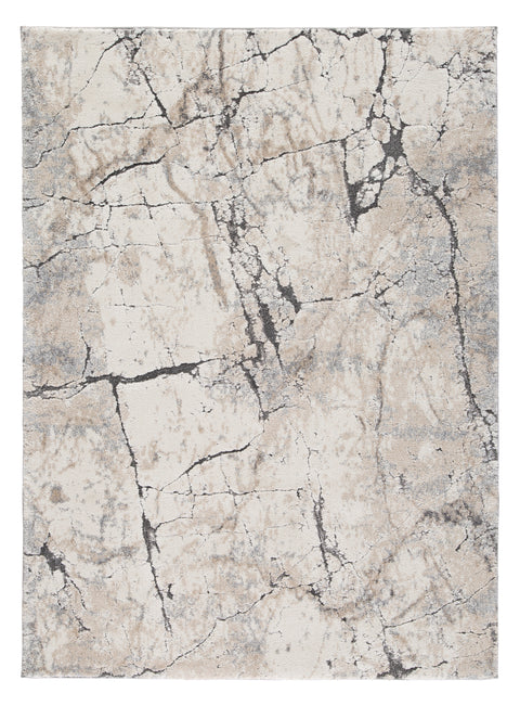 Neutral Marble-Effect High-Low Woven Rug
