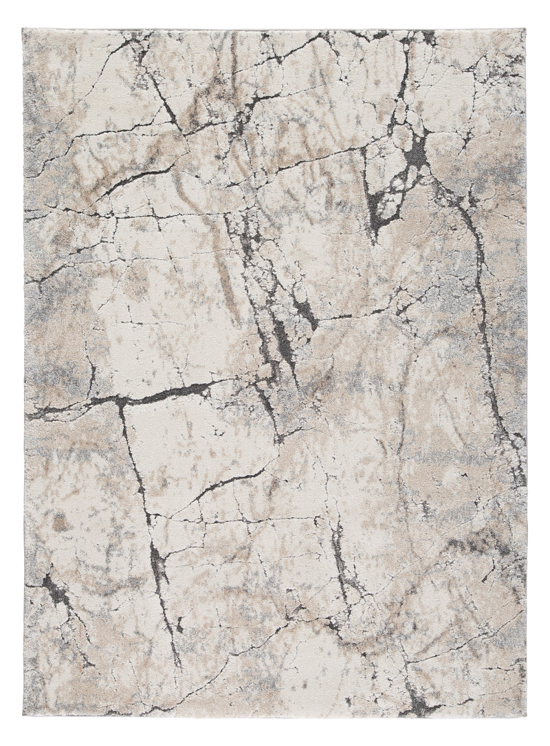 Neutral Marble-Effect High-Low Woven Rug