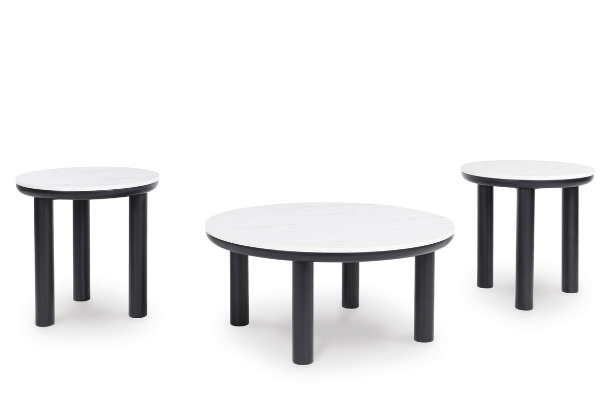Black/White three-piece table set, full product view
