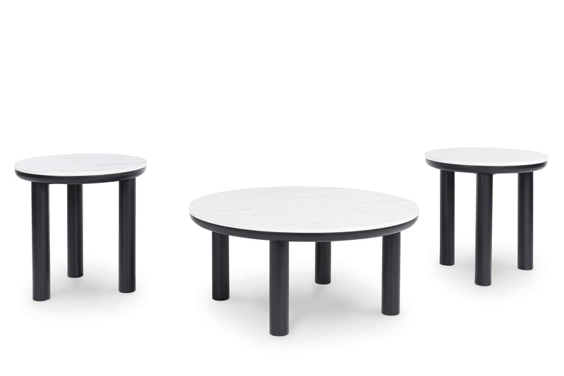 Xandrum Black and White Faux Marble 3-Piece Table Set