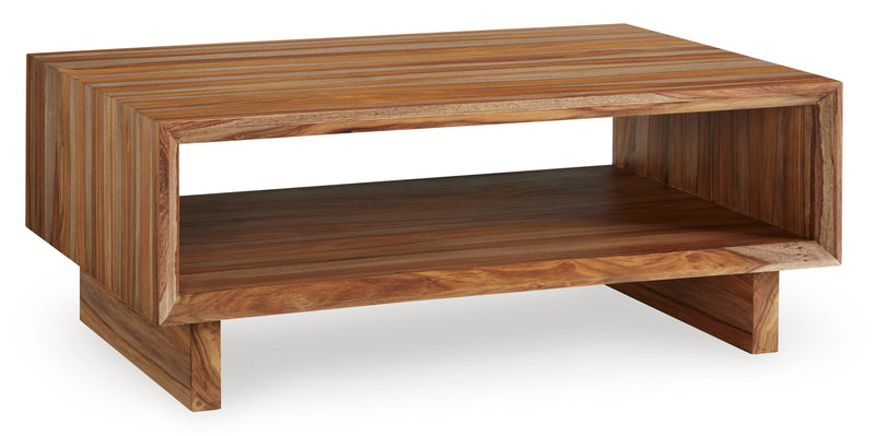 Brown Sheesham Wood Coffee Table with Open Lower Shelf