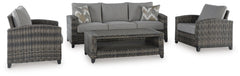 Gray, complete sofa, two chairs and table set angled view - 1