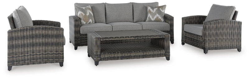 Gray Wicker Outdoor Sofa, Two Chairs and Coffee Table Set