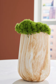 Tan/White 10-inch height vase, full product view - 1