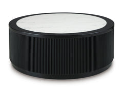 Black Round Faux-Marble Coffee Table, full product view - 1