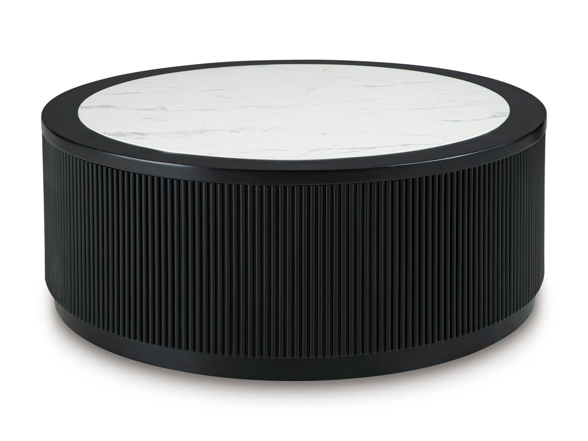 Black Round Faux-Marble Coffee Table, full product view