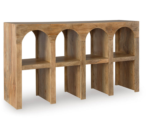 Natural Brown Mango Wood Arched Console Table with Four Shelves