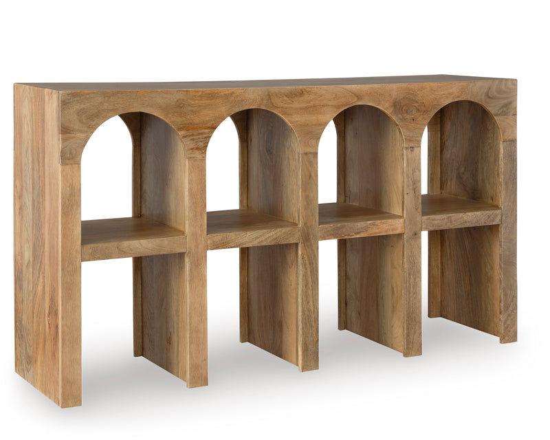 Natural Brown Mango Wood Arched Console Table with Four Shelves