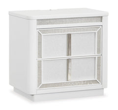 White, complete two-drawer nightstand, angled view - 1