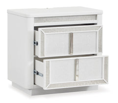 White, nightstand with drawers open - 2