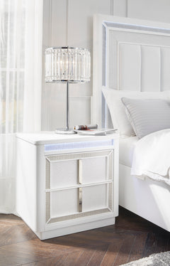 White, nightstand with LED light on in room setting - 5