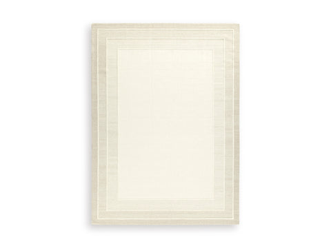 Ivory and Tan Bordered Hand-Tufted Wool Rug