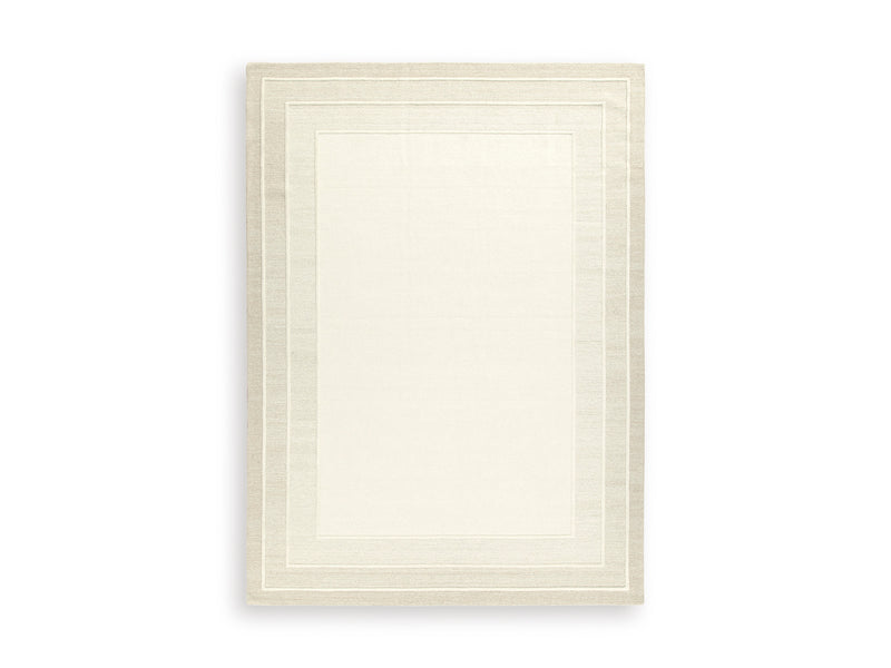 Ivory and Tan Bordered Hand-Tufted Wool Rug